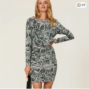 Alexia Admor Small Ruched Python Mini Dress Green Hourglass Long Sleeves XS